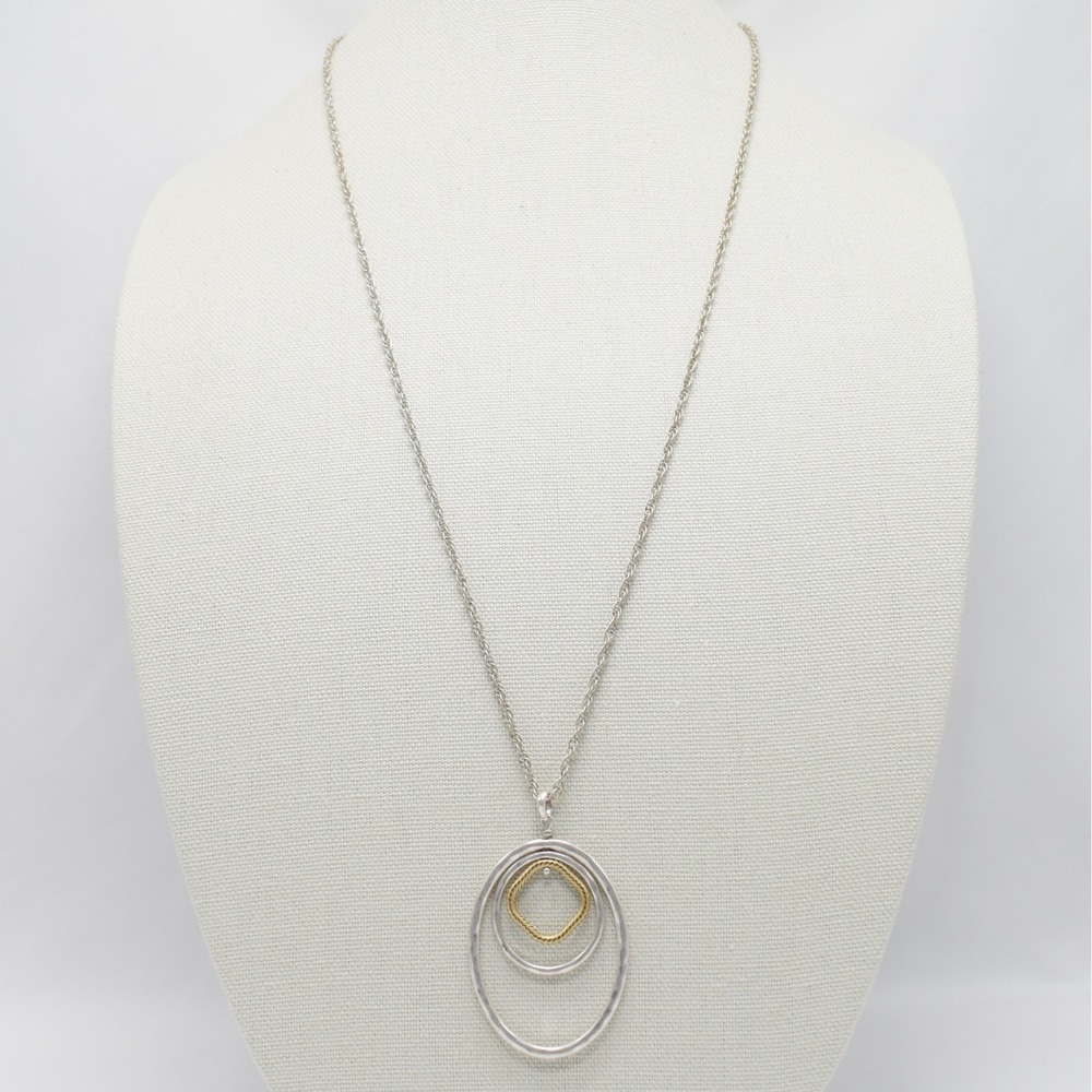Lucky Brand Two Tone Multi Hoop Pendant Necklace Silver Gold Mixed Metal Boho